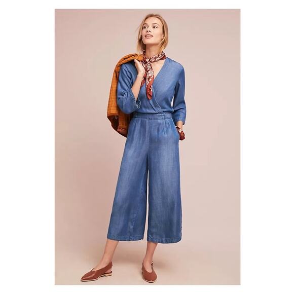 Anthropologie Cloth&Stone Chambray 3/4 Sleeve Jumpsuit Sz.XS - Picture 1 of 16
